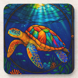 Vibrant Stained Glass Sea Turtle Ocean Design Getränkeuntersetzer