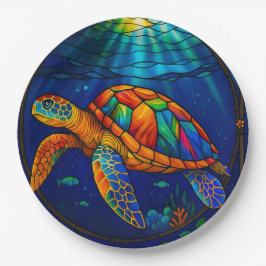 Vibrant Stained Glass Sea Turtle Ocean Design Pappteller