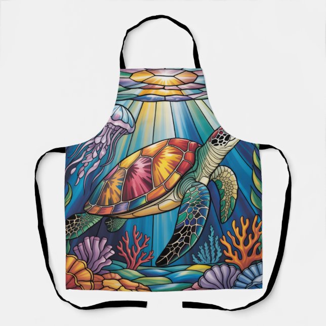 Vibrant Stained Glass Sea Turtle Ocean Design Schürze (Vorderseite)