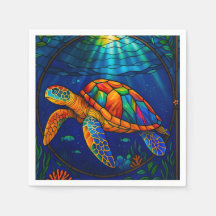 Vibrant Stained Glass Sea Turtle Ocean Design
