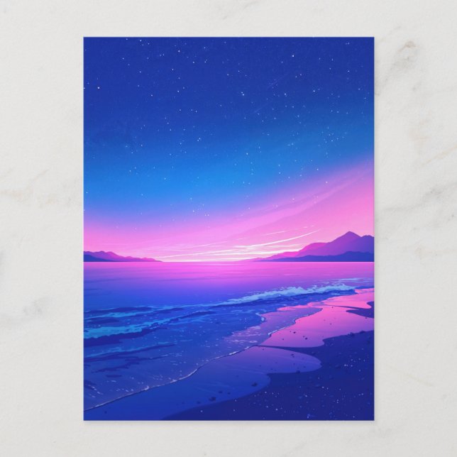 Vibrant Starry Night Pink Beach Postkarte (Vorderseite)