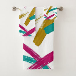 Vibrant Strokes,Teal, Magenta & Mustard pattern Badhandtuch Set