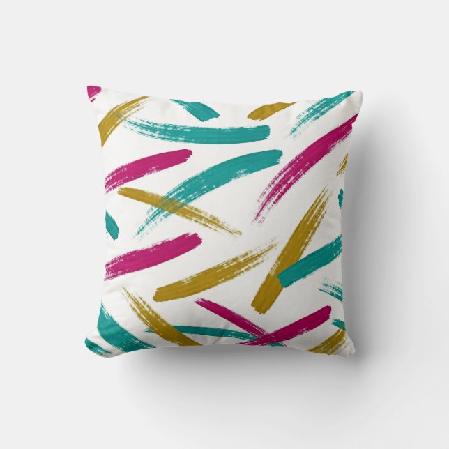 Vibrant Strokes,Teal, Magenta & Mustard pattern Kissen (Vorderseite)