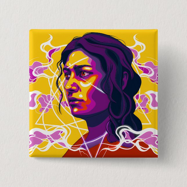 Vibrant Stylized Portrait with Abstract Elements Button (Vorderseite)