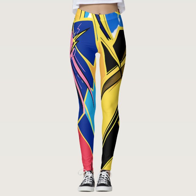 Vibrant Stylized Portrait with Abstract Elements Leggings (Vorderseite)