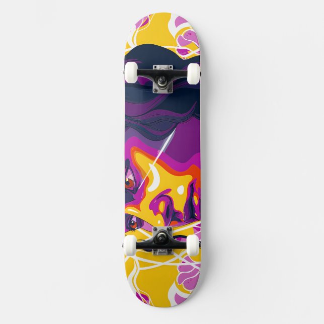 Vibrant Stylized Portrait with Abstract Elements Skateboard (Vorderseite)