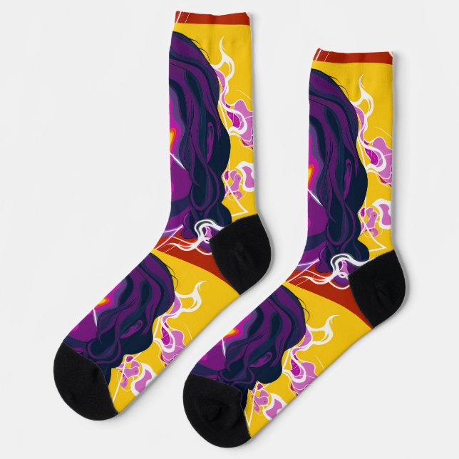 Vibrant Stylized Portrait with Abstract Elements Socken (Linkes Detail)