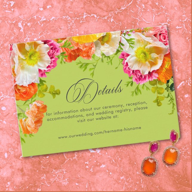Vibrant Summer Floral Lime Orange Pink Wedding Begleitkarte (Vibrant Summer Floral Lime Orange Pink Wedding Enclosure Card)
