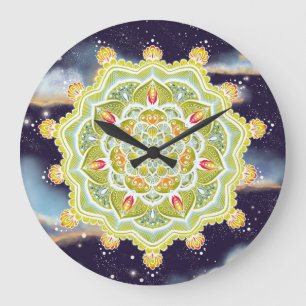 Vibrant summer mandala dark night clock große wanduhr