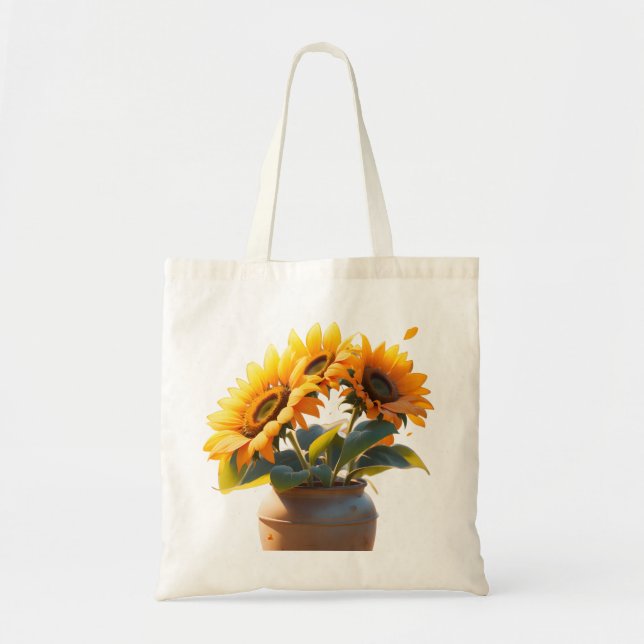 Vibrant Sunflowers in a Rustic Pot Tragetasche (Vorne)