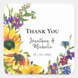 Vibrant Sunflowers Wildflowers Thank You Wedding Quadratischer Aufkleber