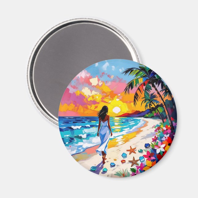 Vibrant Sunset Abstract Beach Scene   Magnet (Vorderseite/Rückseite)