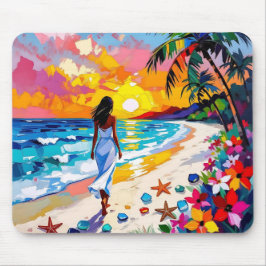 Vibrant Sunset Abstract Beach Scene Mousepad
