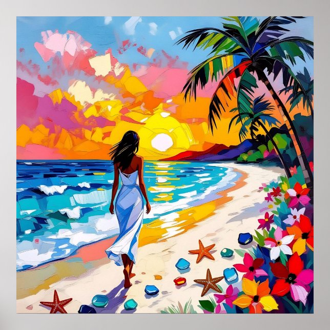 Vibrant Sunset Abstract Beach Scene Poster (Vorne)