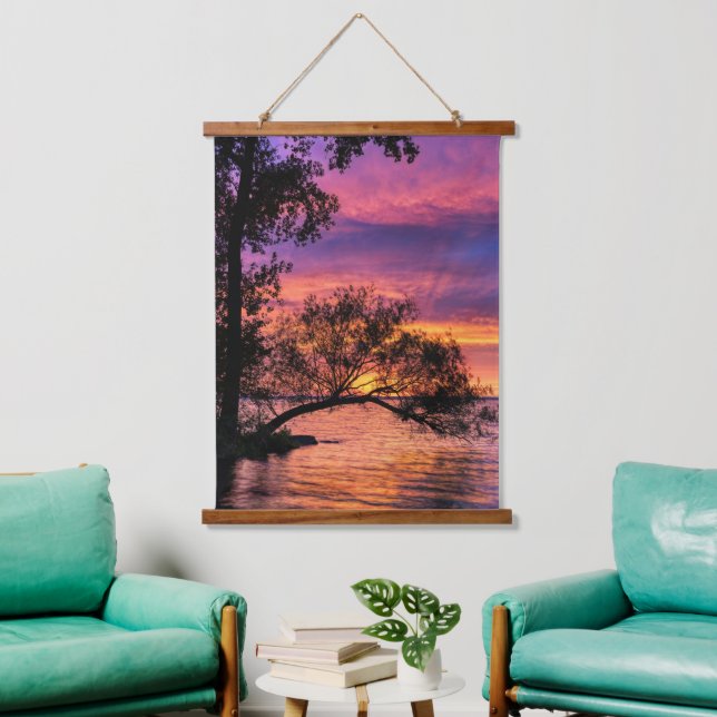 Vibrant Sunset Over Tranquil Waters Wall Art Wandteppich Mit Holzrahmen (Wohnzimmer)
