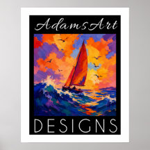 Vibrant Sunset Segelboot Ozean Impressionist