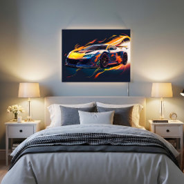 Vibrant Supercar Racing Digital Flames Poster