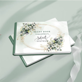 Vibrant Sweet 16 grün und weiß boho Aquarell Gästebuch