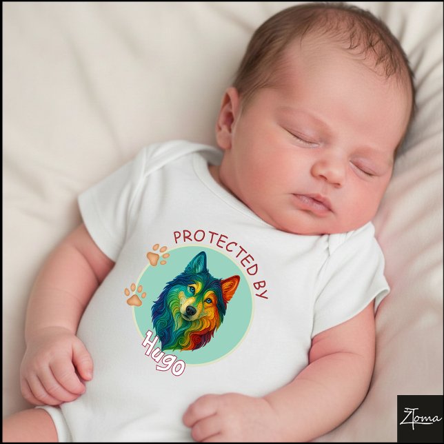 Vibrant Swirl Quilled Siberian Husky dog Portrait Baby Strampler (Von Creator hochgeladen)