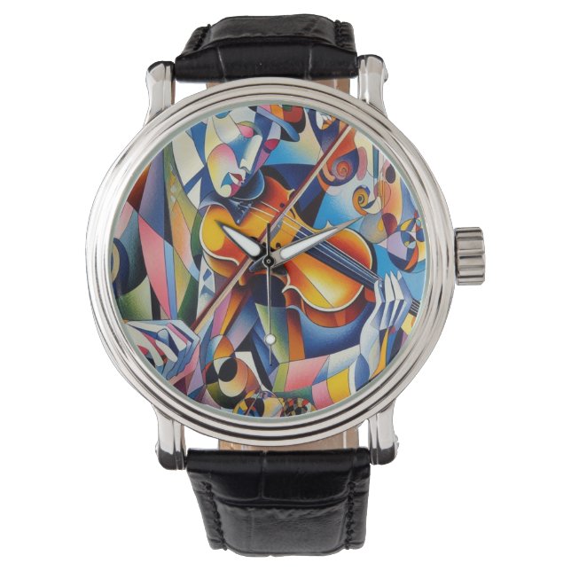 Vibrant Symphony: Abstract Violinist Art Armbanduhr (Vorderseite)