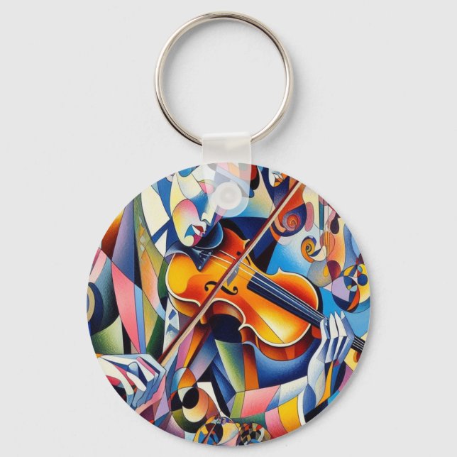 Vibrant Symphony: Abstract Violinist Art Schlüsselanhänger (Vorderseite)