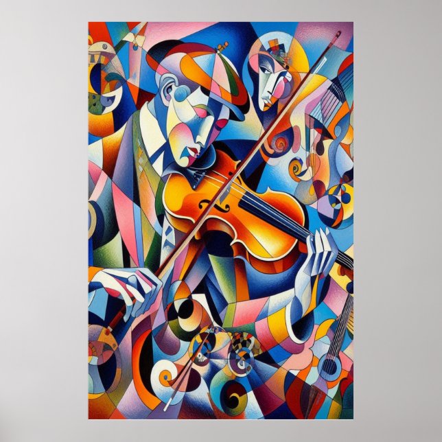 Vibrant Symphony: Abstrakte Violinistin-Kunst Poster (Vorne)
