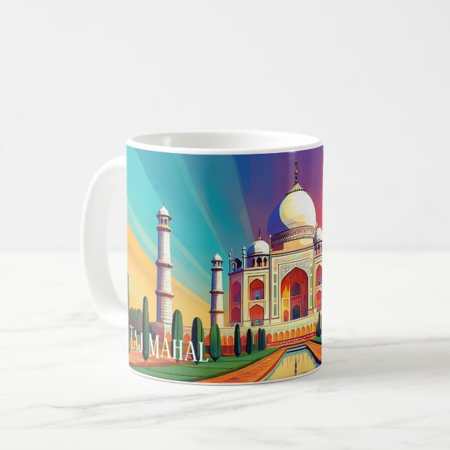 Vibrant Taj Mahal Sunrise Art Mug Kaffeetasse (Vorderseite Links)