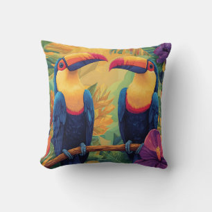 Vibrant Toucan Painting Tropical Birds in Paradies Kissen
