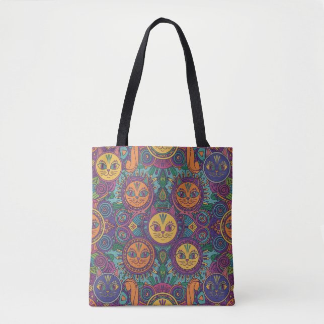 Vibrant Tribal Spirit Cats Tote Bag (Vorderseite)