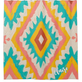 Vibrant Tribe, Bold Geometric Boho Pattern Duschvorhang