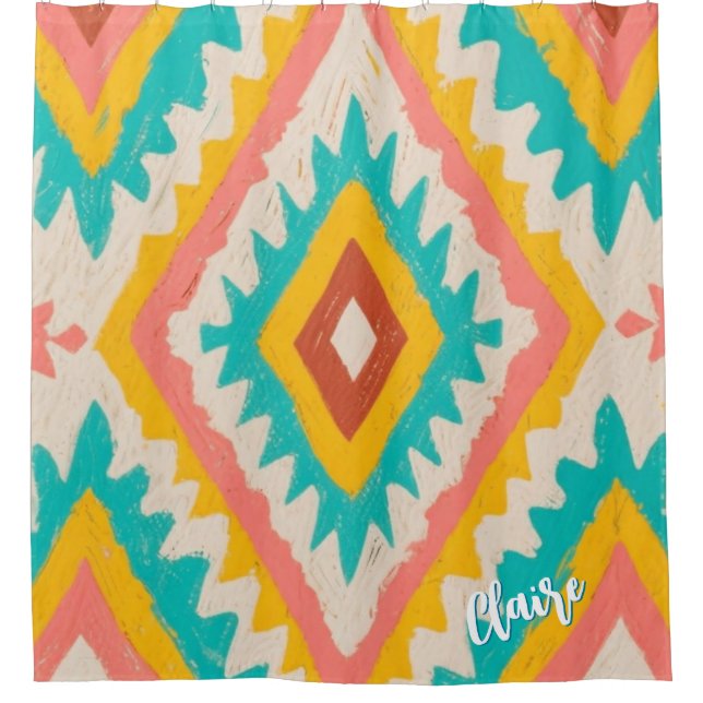 Vibrant Tribe, Bold Geometric Boho Pattern Duschvorhang (Vorderseite)