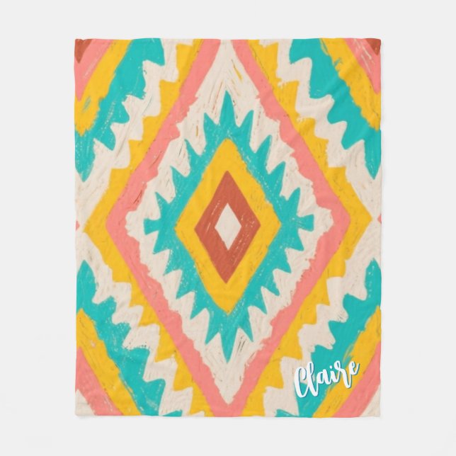 Vibrant Tribe, Bold Geometric Boho Pattern Fleecedecke (Vorderseite)