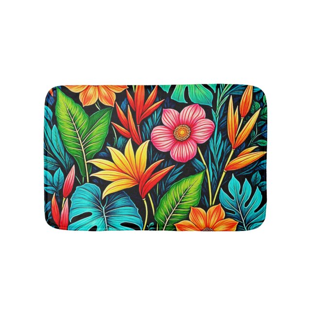 Vibrant Tropical Jungle Bloom Art Badematte (Vorderseite)