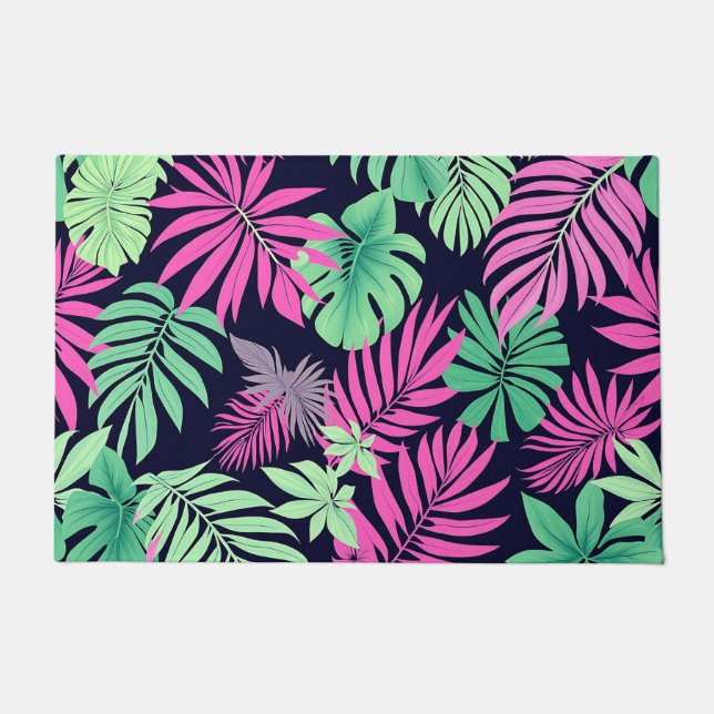 Vibrant Tropical Leaves Neon Pattern Fußmatte (Vorderseite)