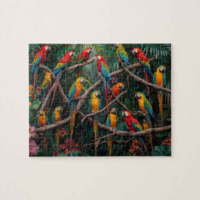Vibrant Tropical Macaws Jungle Puzzle (Horizontal)