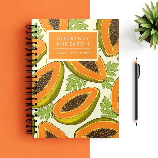Vibrant Tropical Papaya Fruit and Leaf Pattern Notizblock (Von Creator hochgeladen)