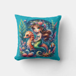 "Vibrant Underwater Mermaid Riding Seepferd" Kissen