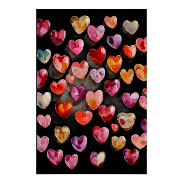 Vibrant Valentine Poster – Fantasy Hearts Design  (Vorderseite)