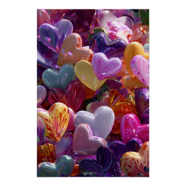 Vibrant Valentine Poster – Fantasy Hearts Design  (Vorderseite)
