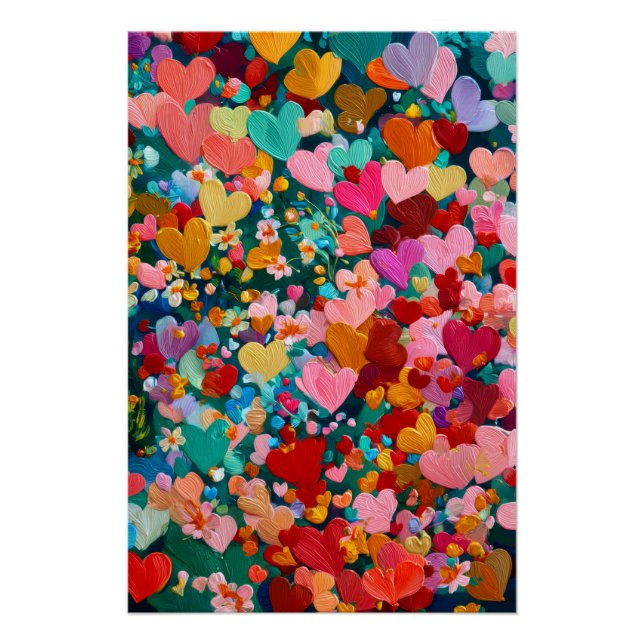 Vibrant Valentine Poster – Fantasy Hearts Design  (Vorderseite)