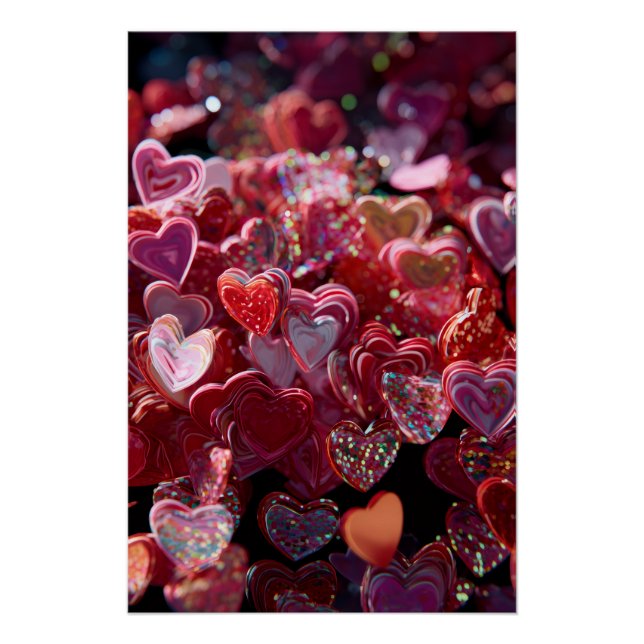 Vibrant Valentine Poster – Fantasy Hearts Design  (Vorderseite)