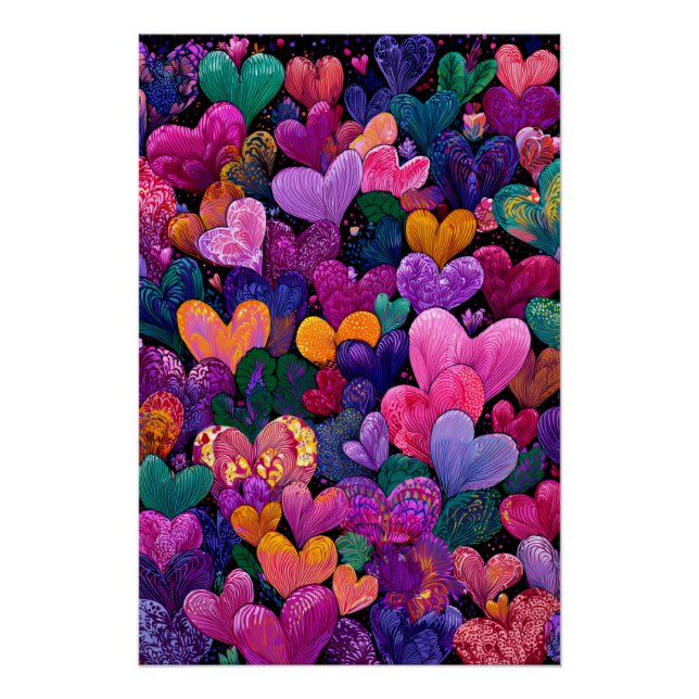 Vibrant Valentine Poster – Fantasy Hearts Design  (Vorderseite)