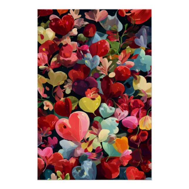 Vibrant Valentine Poster – Fantasy Hearts Design  (Vorderseite)