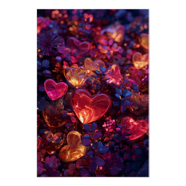 Vibrant Valentine Poster – Fantasy Hearts Design  (Vorderseite)