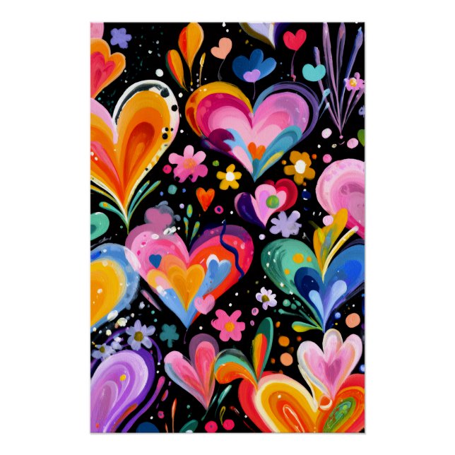 Vibrant Valentine Poster – Fantasy Hearts Design  (Vorderseite)