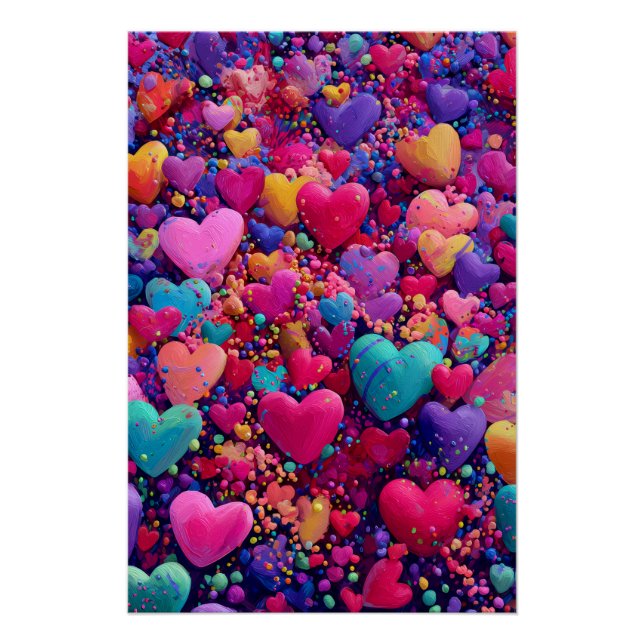 Vibrant Valentine Poster – Fantasy Hearts Design  (Vorderseite)