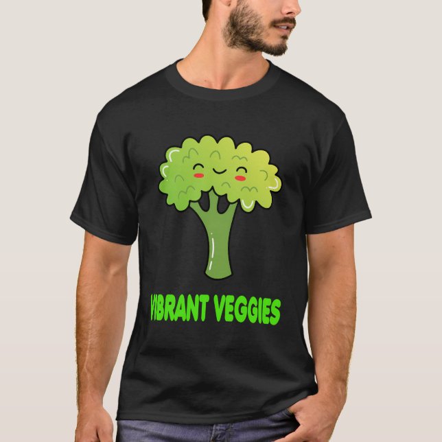 Vibrant Veggies Niedlich Funny Broccoli Vegane Des T-Shirt (Vorderseite)
