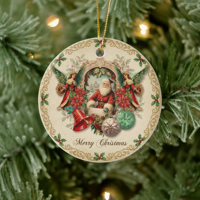 Vibrant Victorian Christmas Collage Keramik Ornament (Baum)
