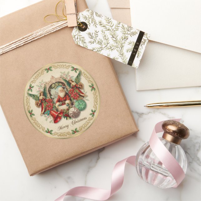 Vibrant Victorian Christmas Collage Runder Aufkleber (Schenken)