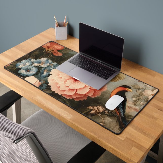 Vibrant Vintage Floral and Bird Scene Schreibtischunterlage (Büro 2)
